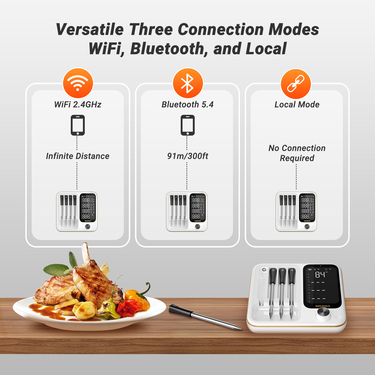 Termómetro de Carne WiFi e Bluetooth INT-14-BW