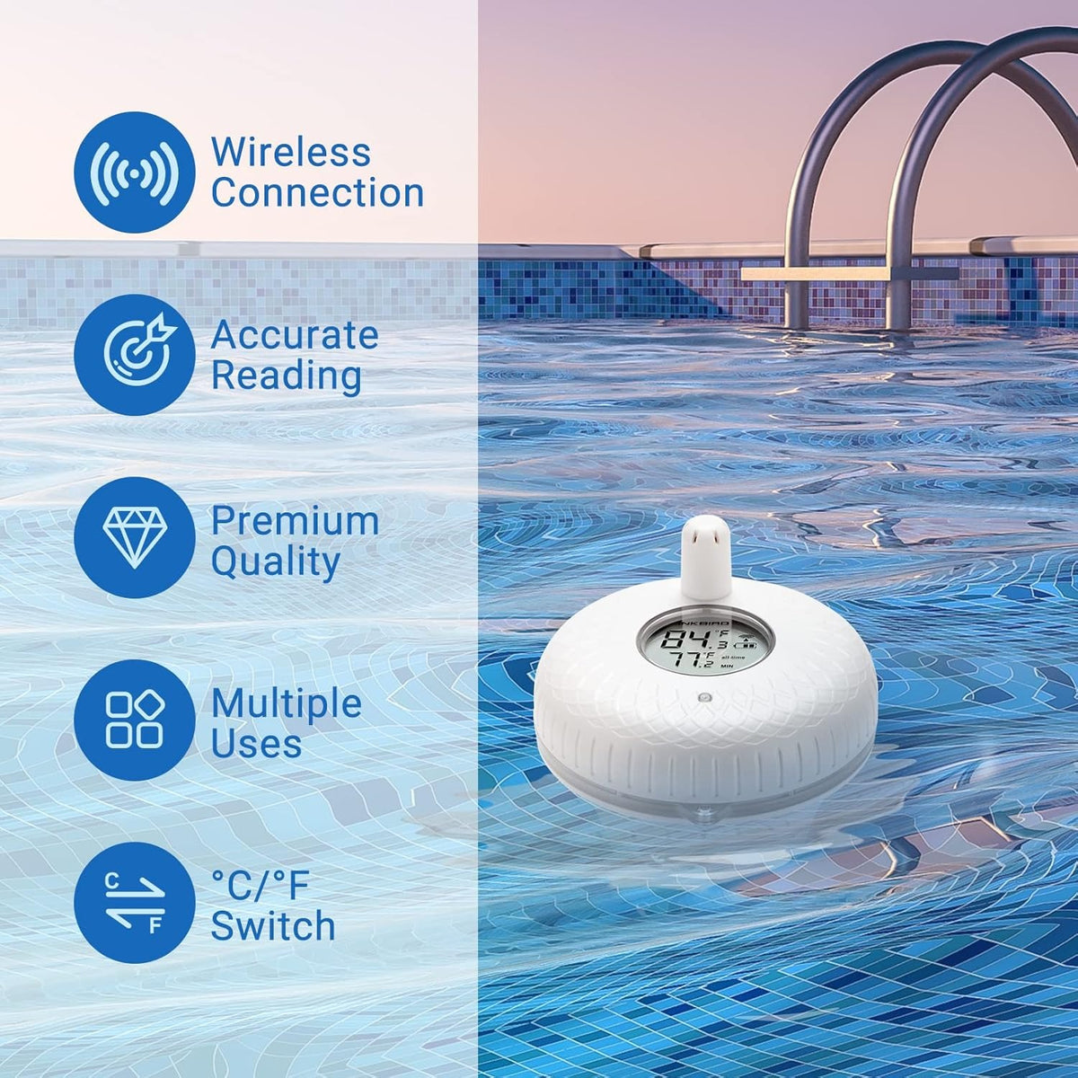 2 Wireless Pool Thermometer IBS-P01R with Wireless Receiver IBS-P01R-O Set
