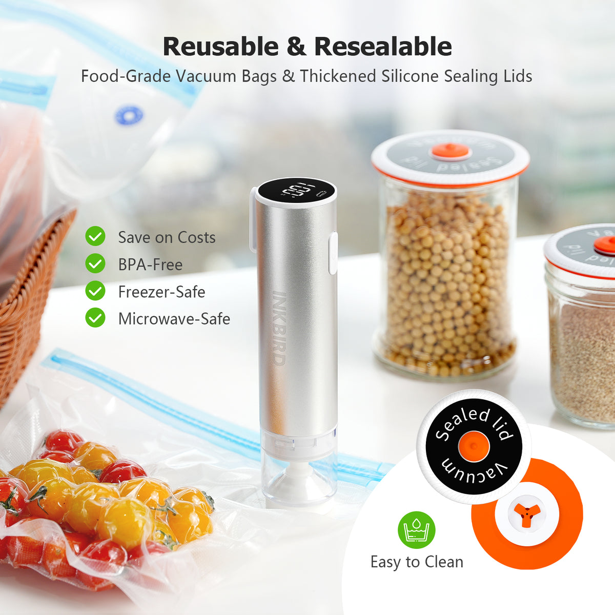 Reusable Resealable Bags and Lids KZ-100