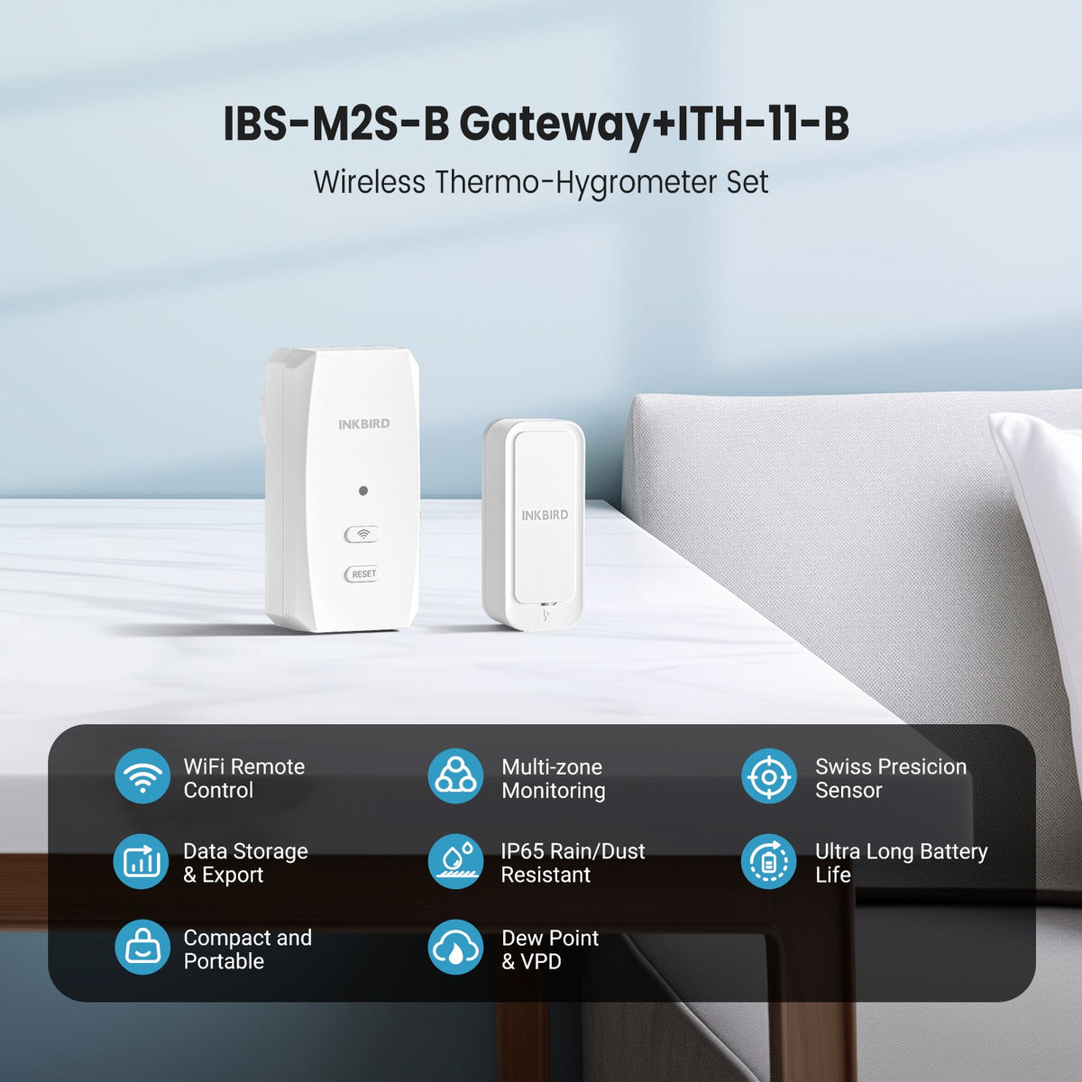 Three Bluetooth Hygrometer Thermometer Set ITH - 11 - B with WiFi Gateway IBS - M2S - B - INKBIRD