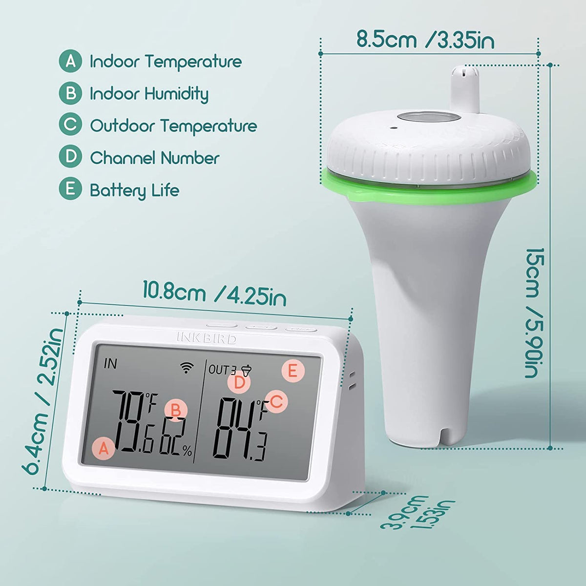 Wireless Pool Thermometer Set IBS - P02R with WIFI Gateway IBS - M2 - INKBIRD