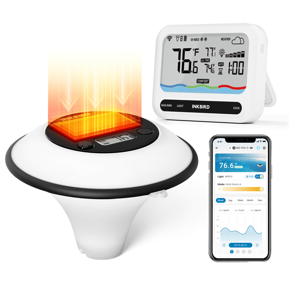 Thermomètre solaire pour piscine IBS-P05R avec lumière ambiante
