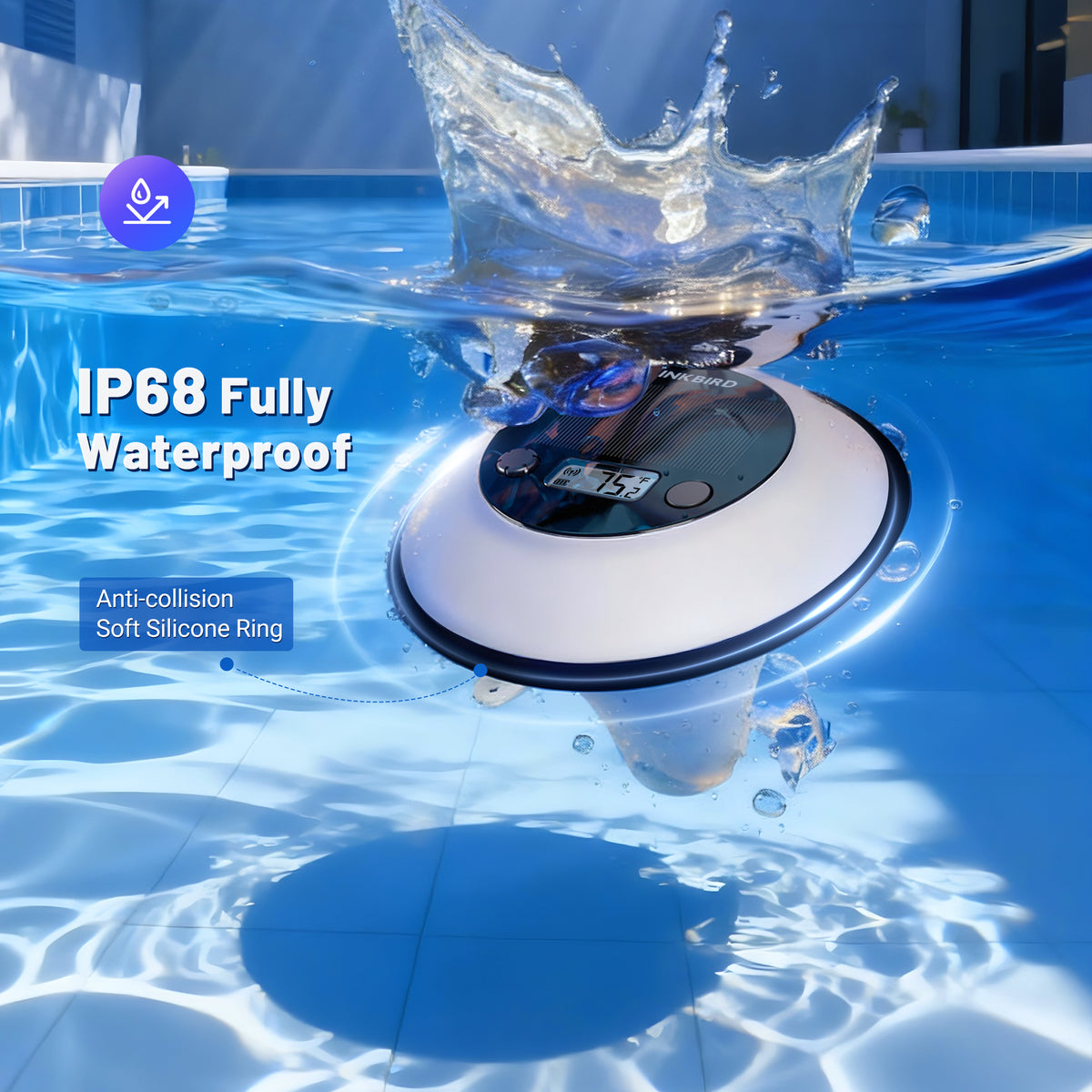 Thermomètre solaire pour piscine IBS-P05R avec lumière ambiante